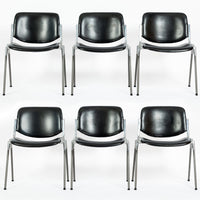 Six Mid Century Italian DSC 106 Leather Stacking Chairs by Giancarlo Piretti for Castelli, 1980s