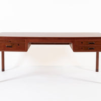 Large Mid Century Danish Modern Mahogany Wood Executive Desk
