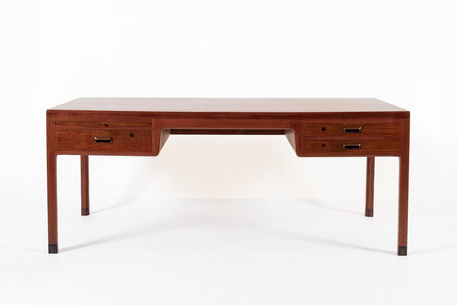 Large Mid Century Danish Modern Mahogany Wood Executive Desk