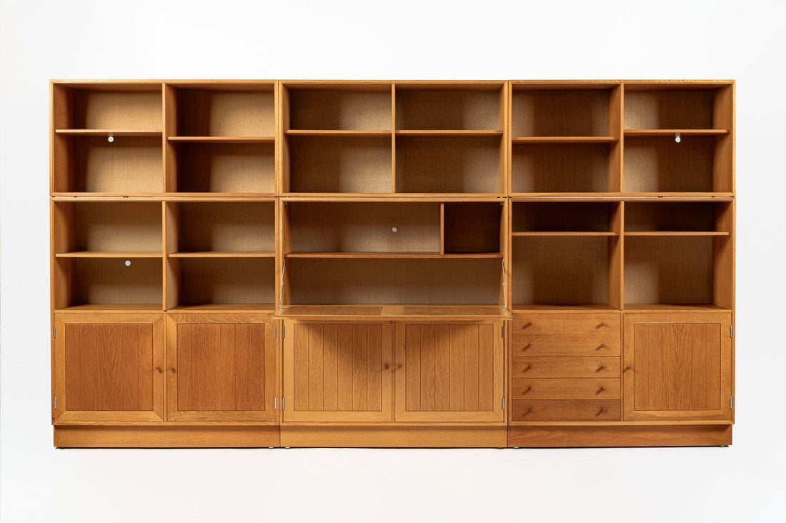 Danish Modern Oak Modular Wall Unit, Mid Century Bookcase Display Cabinet