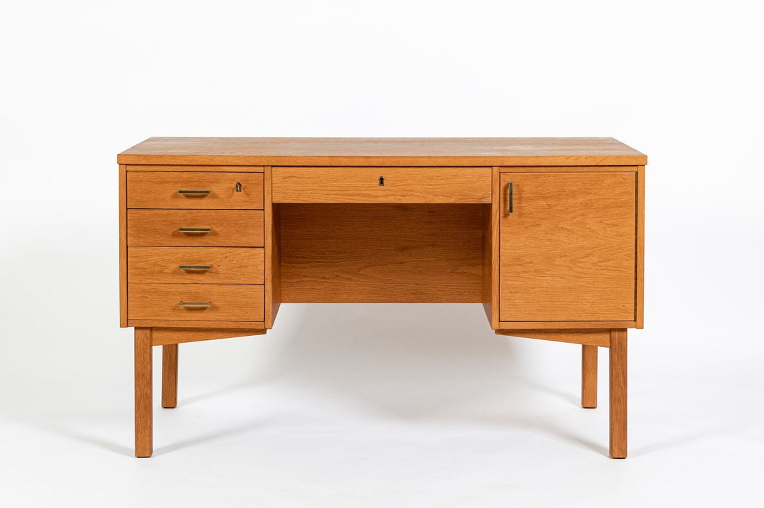 Mid Century Danish Modern Oak Wood Writing Desk 1960s