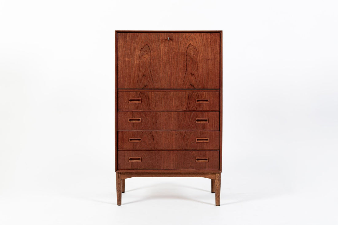 Mid-Century Danish Modern Teak Secretary Desk or Bar Cabinet Made in Denmark 1960s