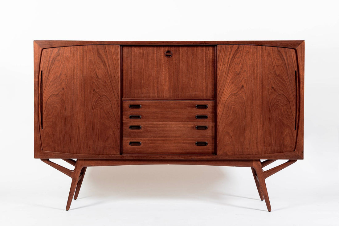 Mid Century Danish Teak Tall Sideboard or Bar Cabinet by Harry Ostergaard