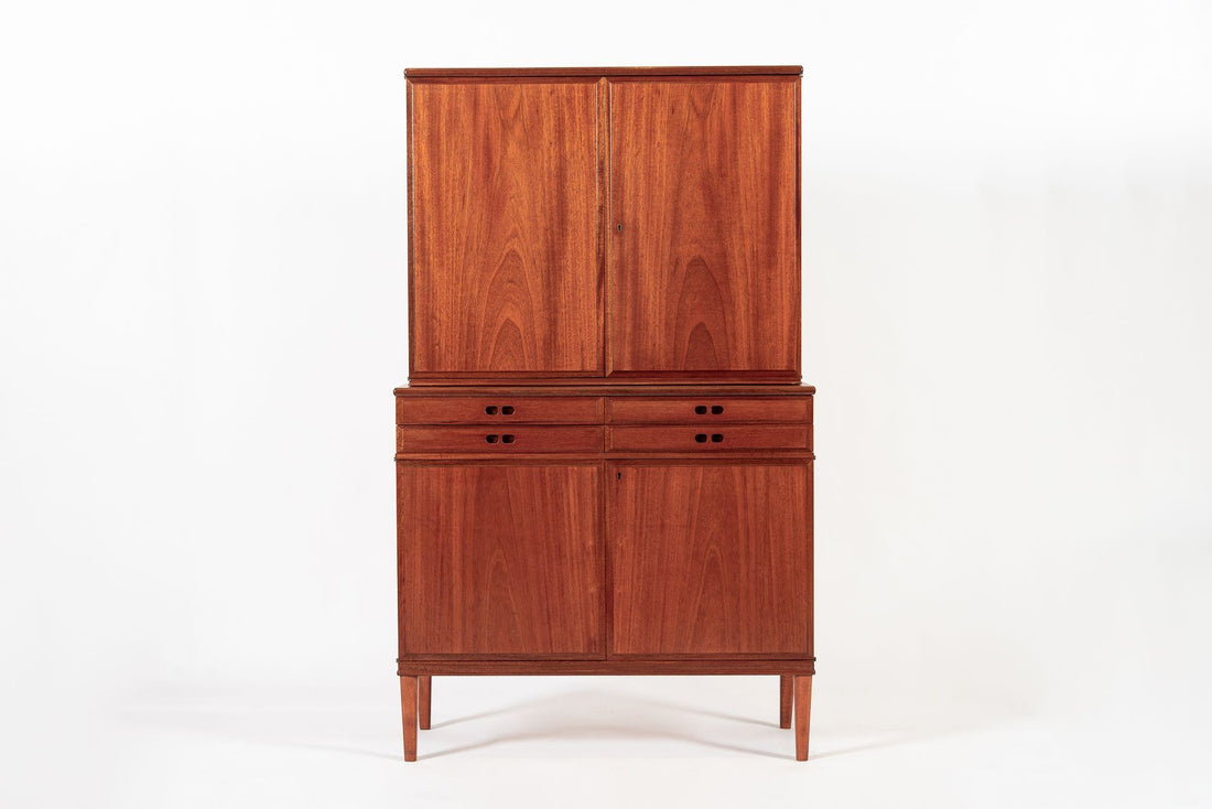 Mid Century Danish Modern Tall Two-Piece Teak Cabinet Hutch