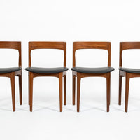 Mid Century Danish Teak Wood & Black Vinyl Dining Chairs, Set of 4