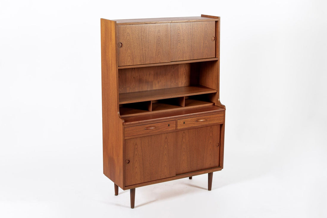 Mid Century Danish Teak Wood Bookcase Cabinet & Secretary Desk 1960s