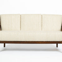 Danish Modern Solid Walnut Spindle Back Sofa in Schumacher Fabric, Circa 1960