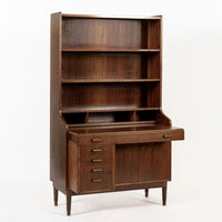 Mid Century Danish Walnut Wood Pull-Out Secretary Desk & Bookcase