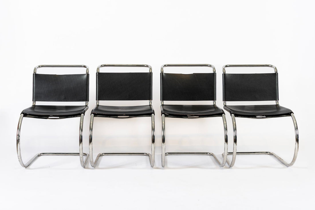 Mid Century Bauhaus MR 10 Black Side Chairs by Mies van der Rohe for Knoll