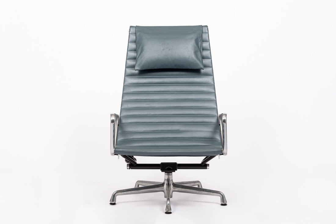 Eames Herman Miller Blue Gray Leather Office Lounge Chair - 2 Available