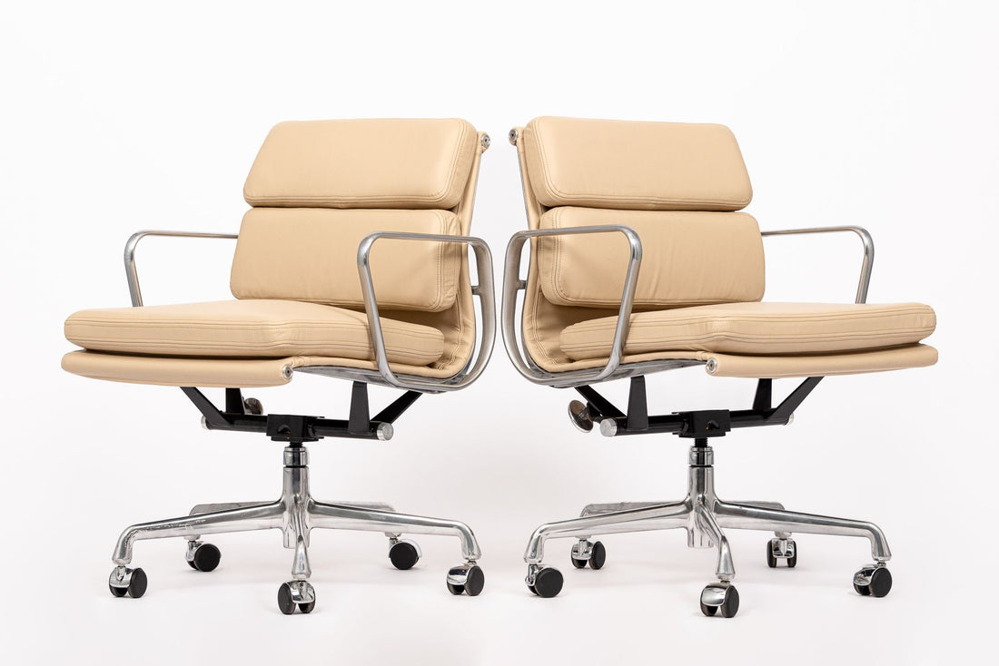 Eames for Herman Miller Cream Leather Office Chair Pair 2000s