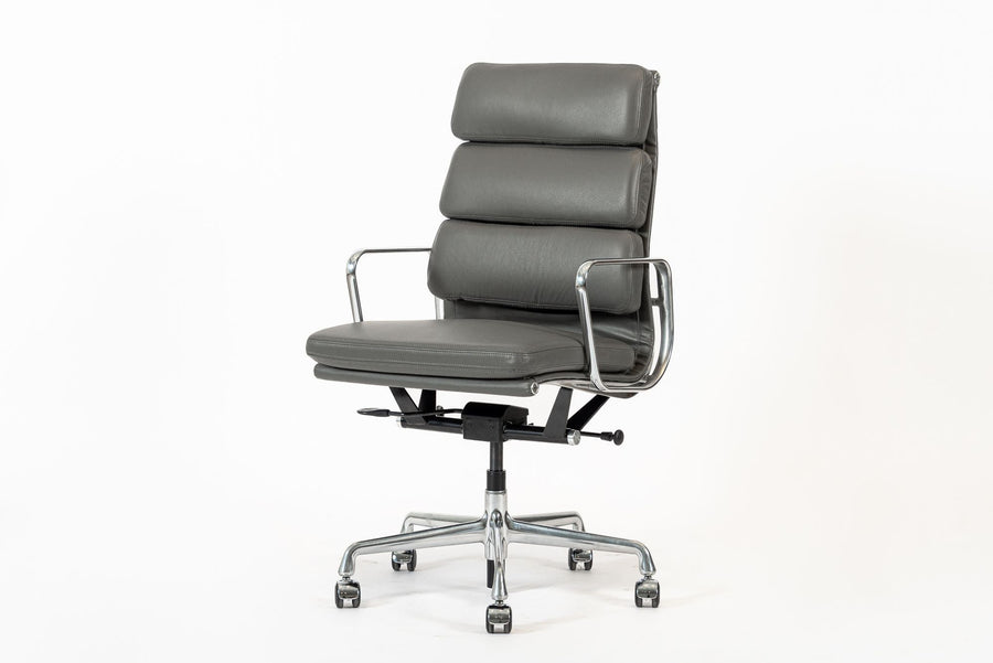 Herman Miller Eames Aluminum Group Tall Gray Leather Office Chair Soft Pad