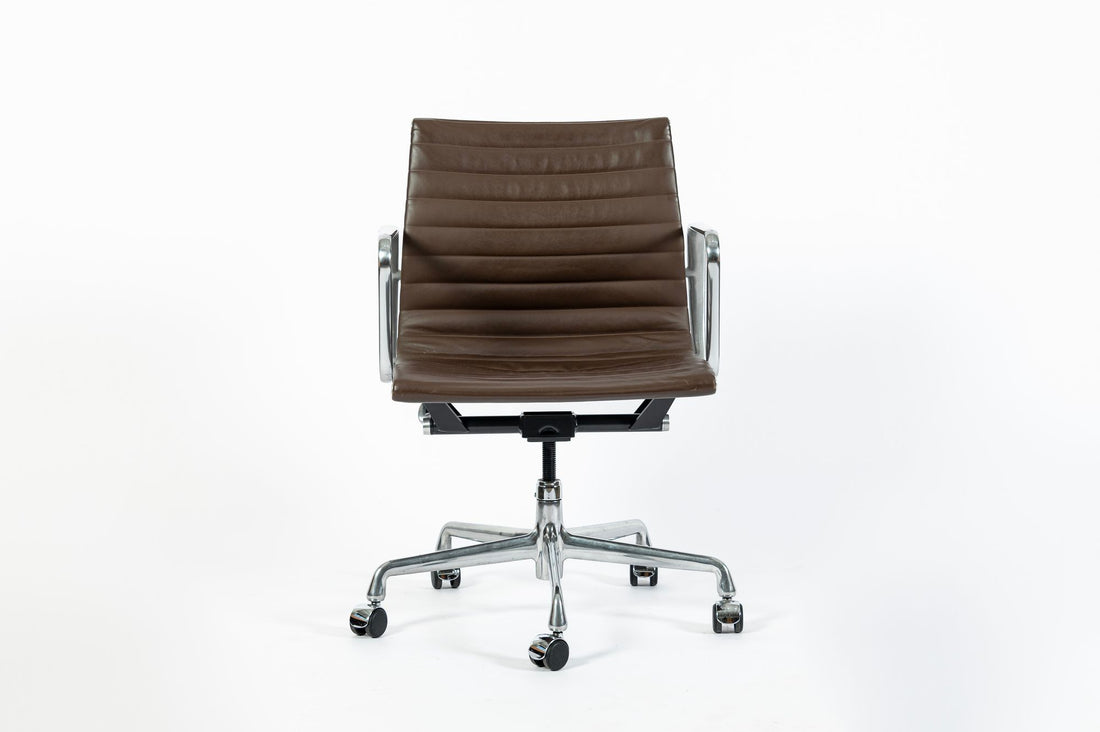 Eames Herman Miller Aluminum Group Thin Pad Brown Leather Office Chair, 2008