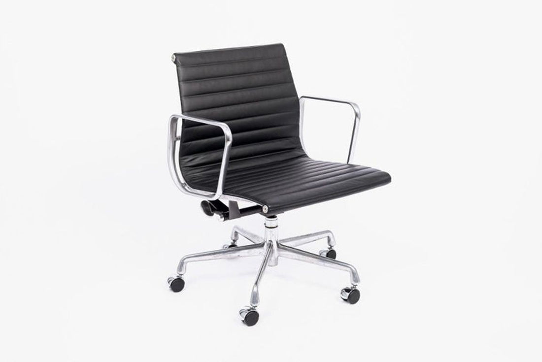 Eames Herman Miller Black Leather Office Chair Thin Pad Aluminum Group