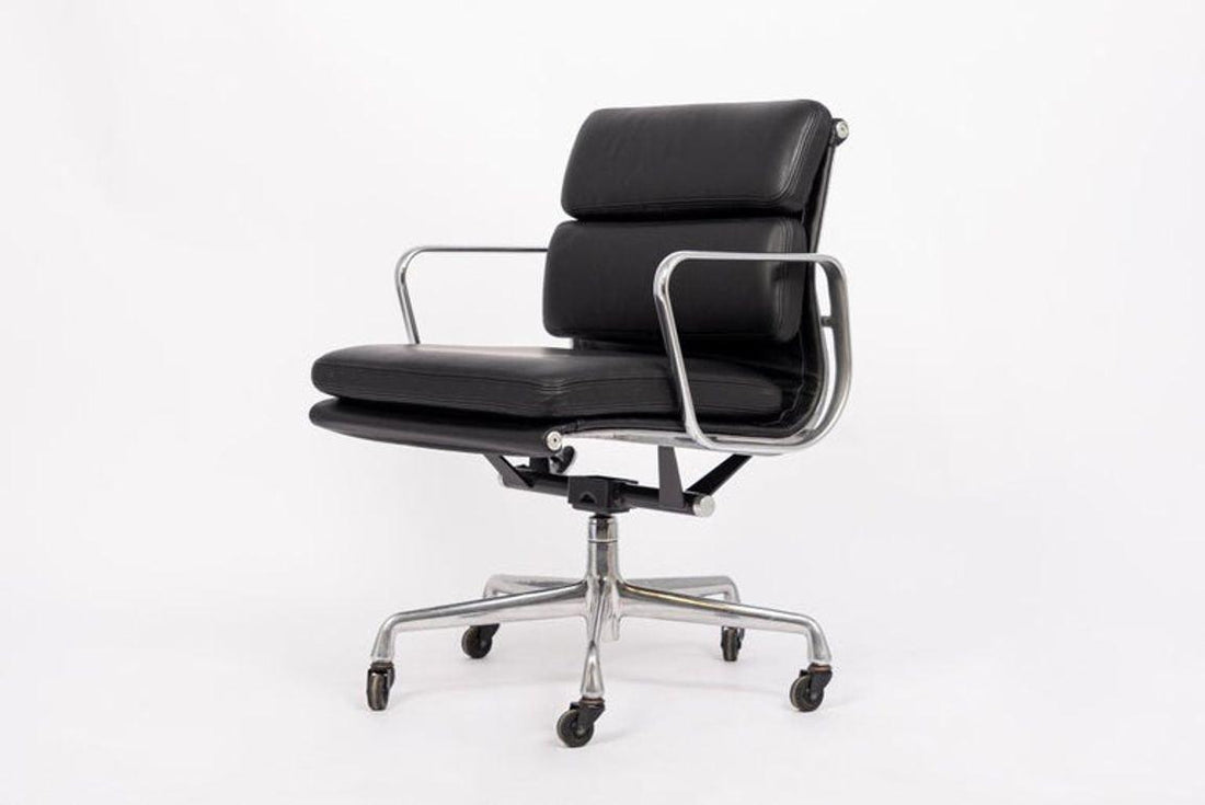 Mid Century Black Leather Aluminum Group Desk Chair by Eames for Herman Miller