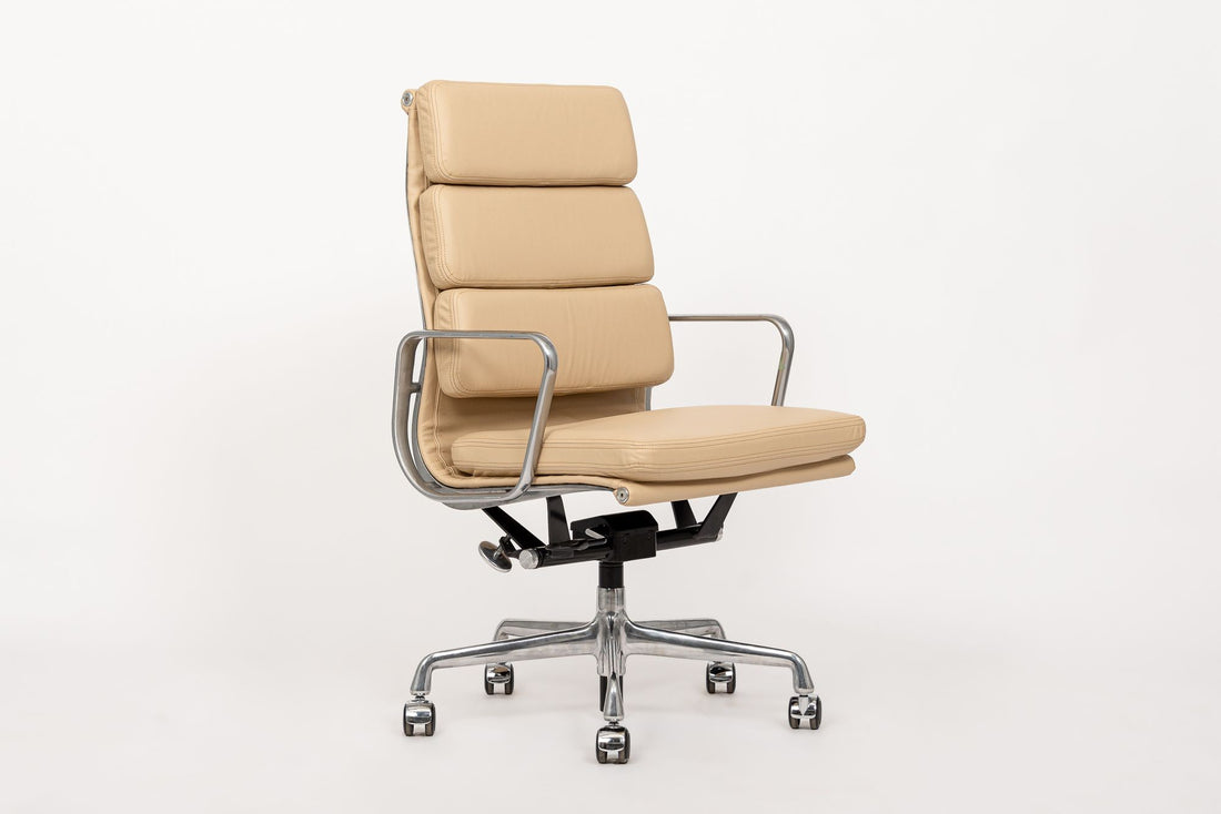 Eames Herman Miller Tall Cream Leather Office Chair Aluminum Group