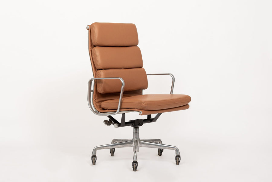 Herman Miller Eames Tall Brown Leather Desk Chair Aluminum Group