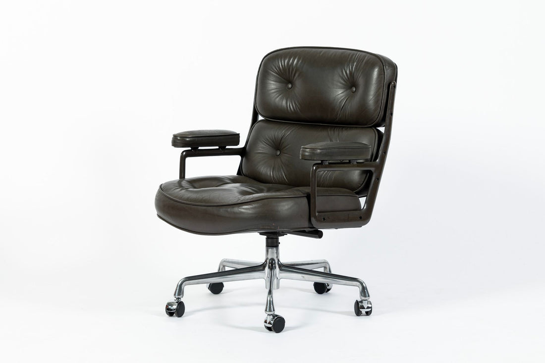 Eames Time Life Executive Lobby Chair for Herman Miller, Dark Gray Leather Office Desk Chair, 1988