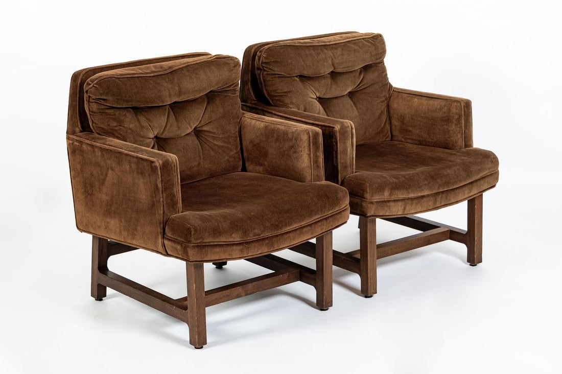 Pair of Mid-Century Brown Velvet Lounge Chairs Attributed to Edward Wormley, 1960s