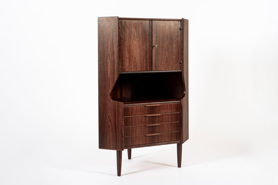 Mid Century Danish Rosewood Corner Bar Cabinet 1960s