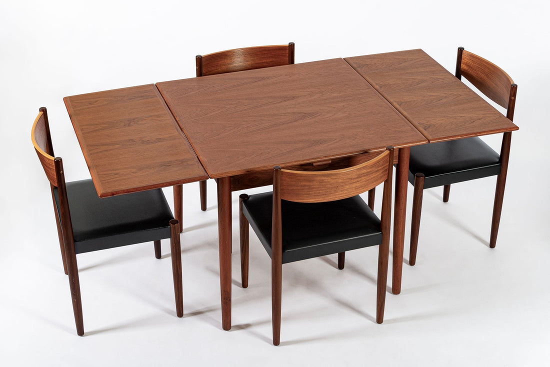 Mid Century Danish Teak Dining Table and Chair Set by Poul Volther for Frem Rojle