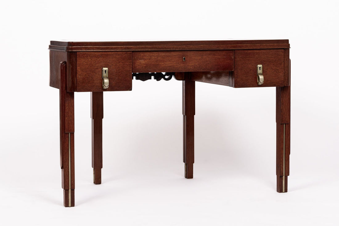 Antique Art Deco Wood and Ebonized Demilune Desk, 1930s