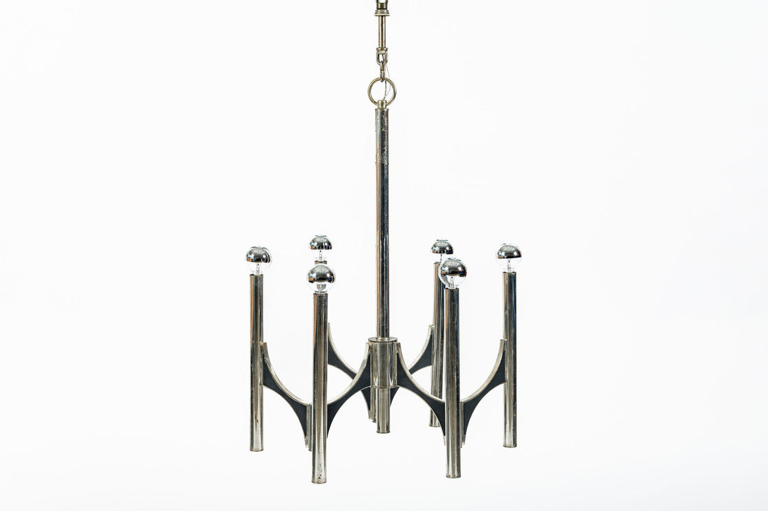 Gaetano Sciolari Italian Chrome Mid Century Modern Chandelier, 1970s