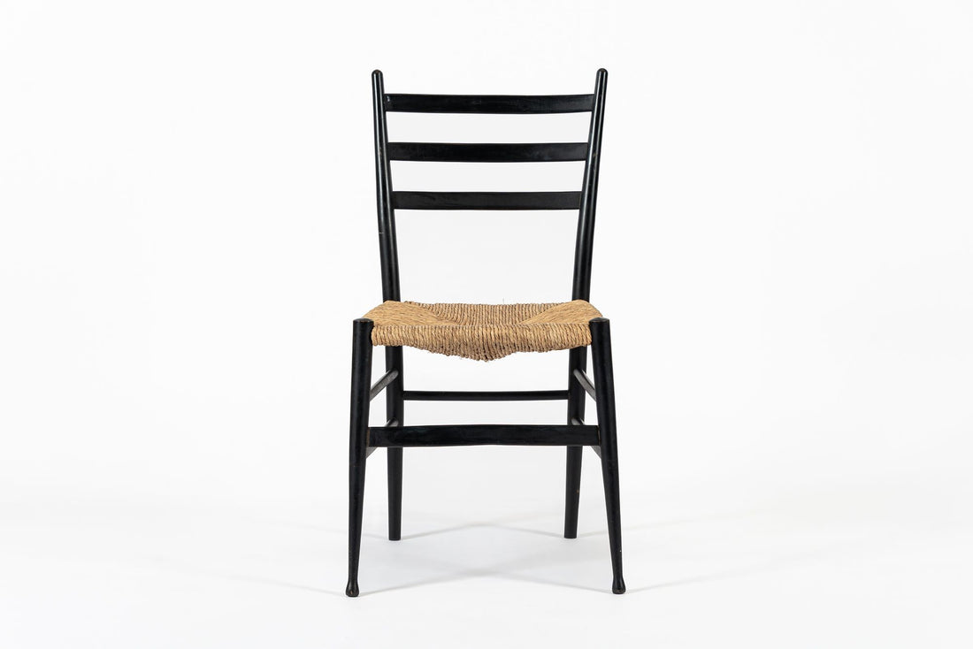 Vintage Mid Century Black Wood and Rush Wicker Dining Chair