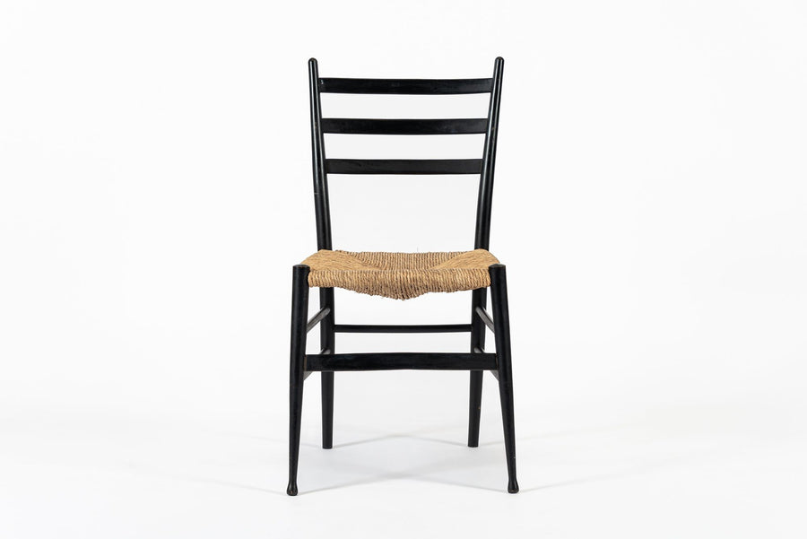 Vintage Mid Century Black Wood and Rush Wicker Dining Chair