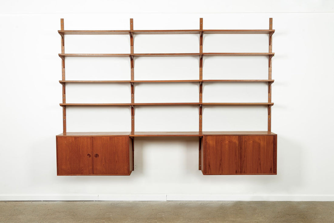 Large Mid Century Danish HG Teak Wood Modular Wall Unit Shelving & Bookcase