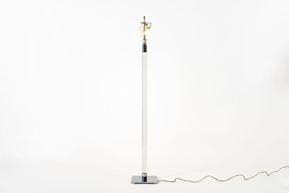 Vintage Mid Century Glass Column & Chrome Floor Lamp by Hansen