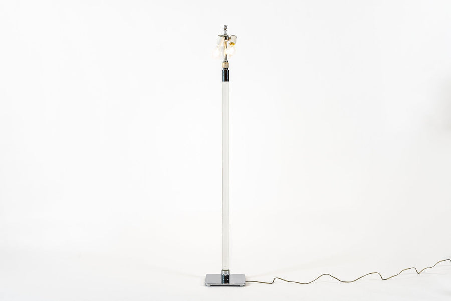 Vintage Mid Century Glass Column & Chrome Floor Lamp by Hansen
