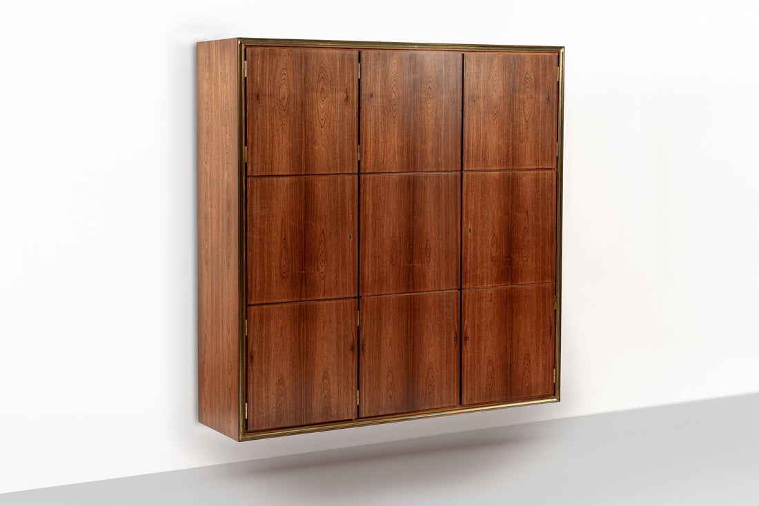 Exceptional Mid Century Danish Floating Rosewood Wall Shelving Cabinet 1950s