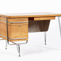 Kem Weber Trimline Desk for Heywood Wakefield, Mid Century Modern Birch and Chrome Office Desk, 1950s