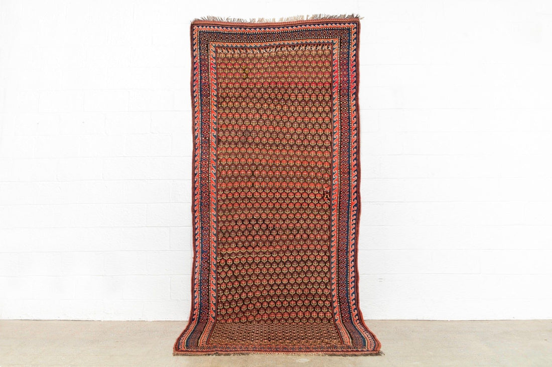 Antique Handmade Kurdish Red and Pink Floor Rug Runner 6x11