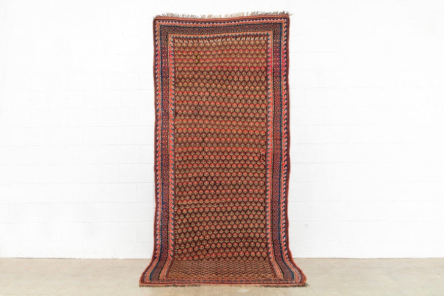 Antique Handmade Kurdish Red and Pink Floor Rug Runner 6x11