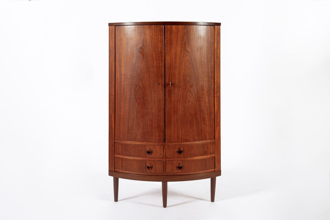 Mid Century Danish Modern Teak Corner Cabinet with Pivoting Drawers