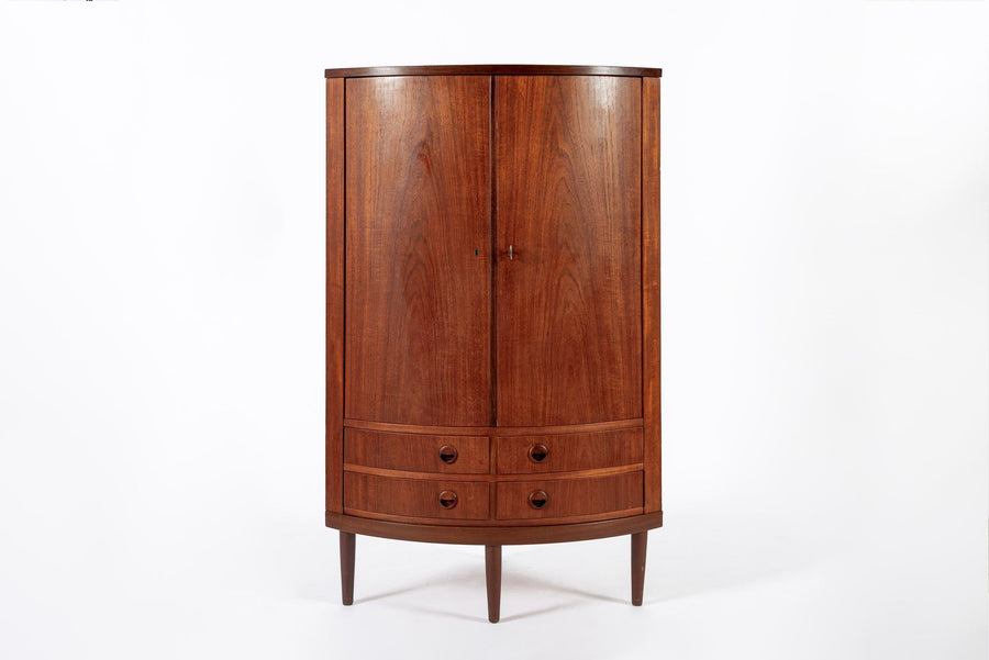 Mid Century Danish Modern Teak Corner Cabinet with Pivoting Drawers
