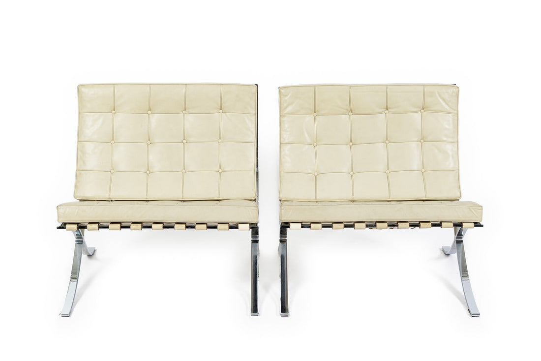 Mid Century Cream Barcelona Chairs by Mies van der Rohe for Knoll, 1980s