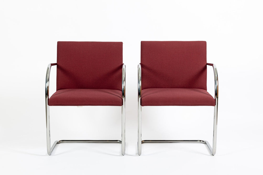 Pair Mid-Century Red Brno Armchairs by Mies van der Rohe for Knoll, 1983