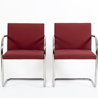 Pair Mid-Century Red Brno Armchairs by Mies van der Rohe for Knoll, 1983