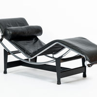 Cassina LC4 Black Leather Chaise Lounge Chair by Le Corbusier 1981