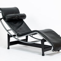 Cassina LC4 Black Leather Chaise Lounge Chair by Le Corbusier 1994