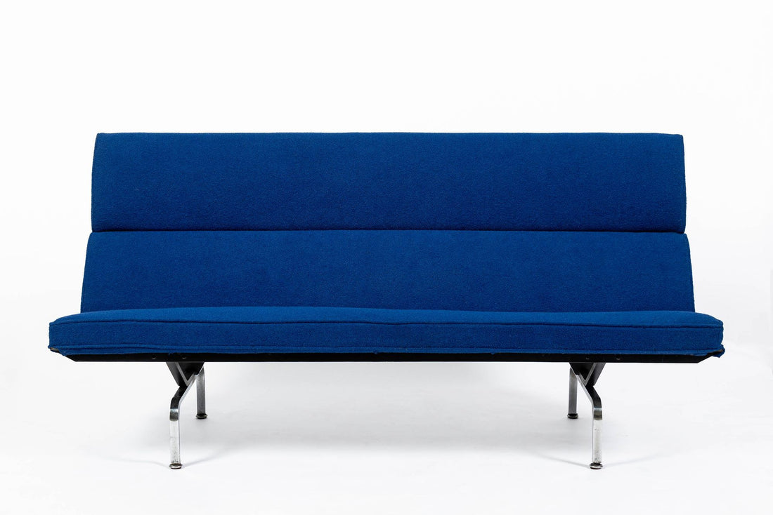 Mid Century Blue Sofa Compact by Eames for Herman Miller 1970s