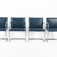 Mid Century Modern Blue Leather Brno Arm Chairs by Mies van der Rohe for Knoll, Set of 4