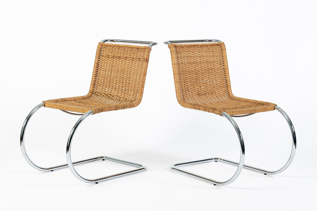 Mies van der Rohe MR10 Cane and Chrome Cantilever Dining Chairs for Stendig, Bauhaus Pair