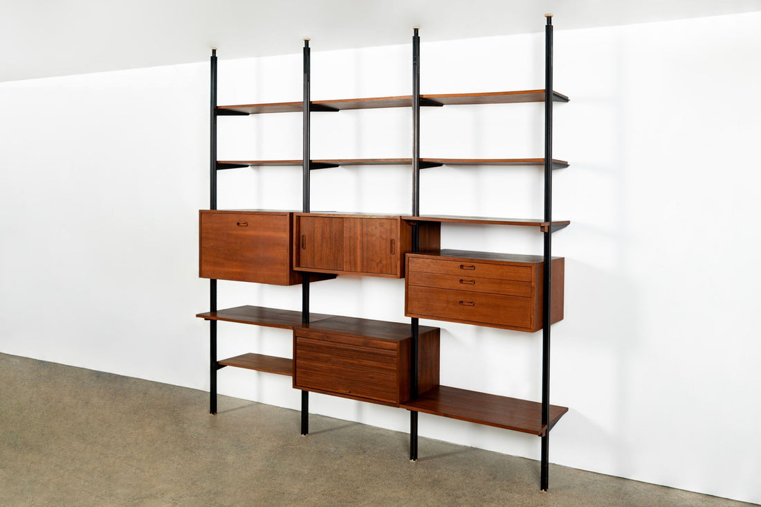 Early Production George Nelson OMNI Three-Bay Modular Walnut Wall Unit by Structural Products, Circa 1961