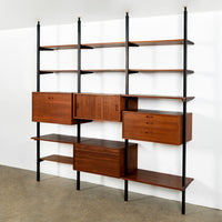 Early Production George Nelson OMNI Three-Bay Modular Walnut Wall Unit by Structural Products, Circa 1961