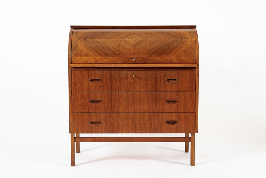 Mid Century Swedish Teak Rolltop Secretary Desk by Egon Ostergaard