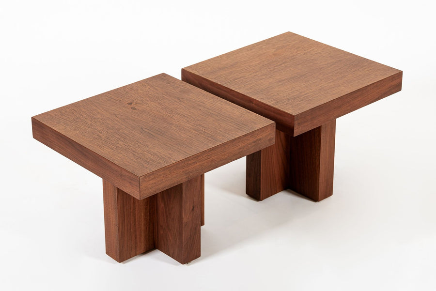 Mid Century Walnut Wood Side Tables Milo Baughman Style 1970s